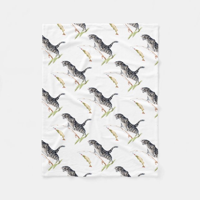 Katze mit einem Fisch Fleecedecke (Vorderseite)