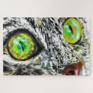 Katze mit einem Geschenk für grüne Augen Puzzle