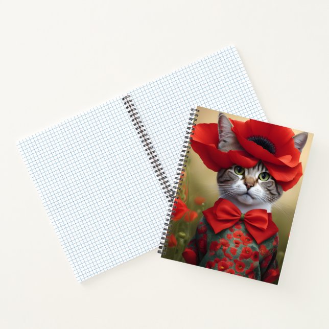 Katze mit einem Kleid aus Klatschmohn Notizbuch (Innenseite)