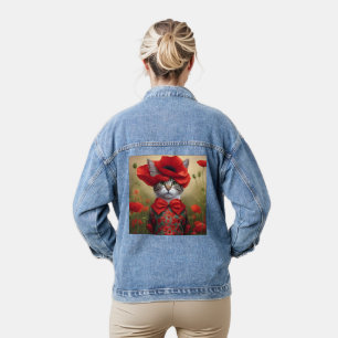 Katze mit einem Kleid aus Mohn Jeansjacke