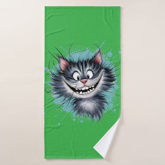 Katze mit einem Lächeln. Badehandtuch (Badehandtuch)