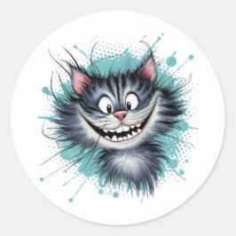 Katze mit einem Lächeln. Runder Aufkleber