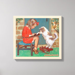Katze mit einem Mädchen, Jessie Willcox Smith Leinwanddruck