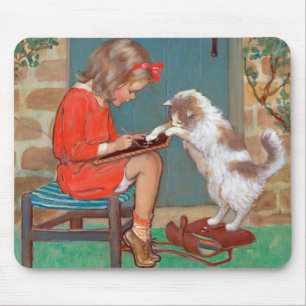 Katze mit einem Mädchen, Jessie Willcox Smith Mousepad