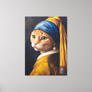 Katze mit einem Perlenohrring   Lustige Vermeer Pa Leinwanddruck