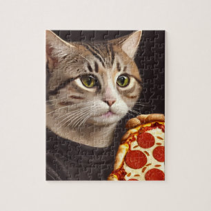 Katze mit einem Pizza-Jigsaw-Puzzle Puzzle