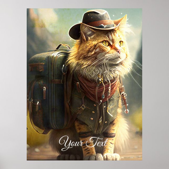 Katze mit einem Rucksack. Poster (Vorne)