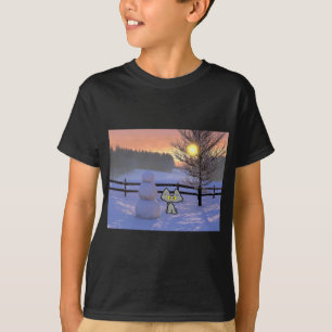 Katze mit einem Schneemann T-Shirt