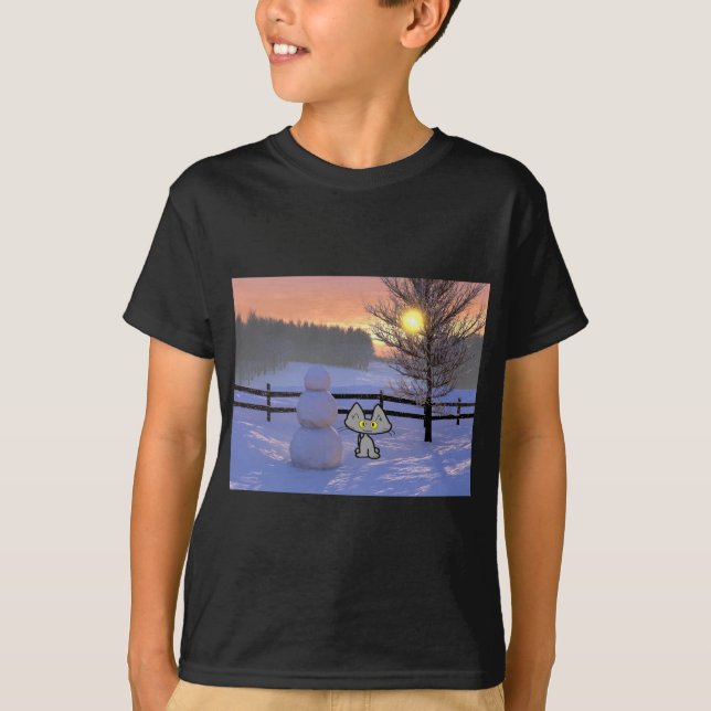 Katze mit einem Schneemann T-Shirt (Vorderseite)