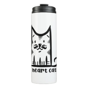 Katze mit einem Stilftigen Schnurrbart, Herzkatzen Thermosbecher