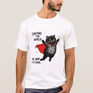 Katze mit einem Superhelden-Kap T-Shirt