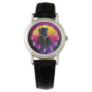 Katze mit einem Tuxedo und einem Hutwerk Armbanduhr