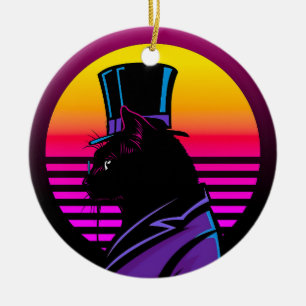 Katze mit einem Tuxedo und einem Hutwerk   Keramik Ornament