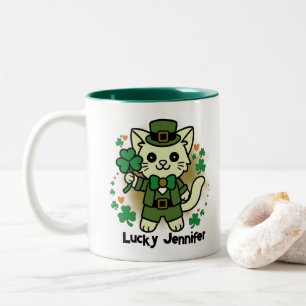 Katze mit einem vierblättriges Kleeblatt personali Zweifarbige Tasse