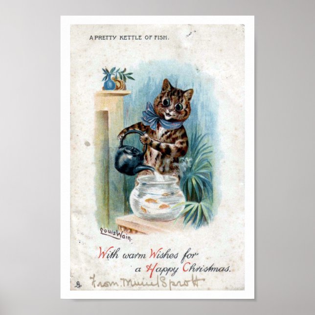 Katze mit einem Wasserkocher, Louis Wain Poster (Vorne)