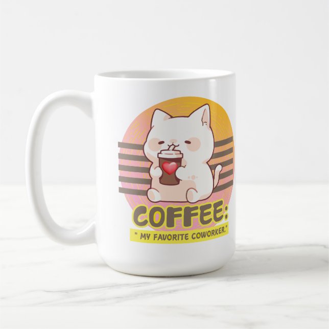 Katze mit einem Zitat aus einer Kaffeetasse (Links)
