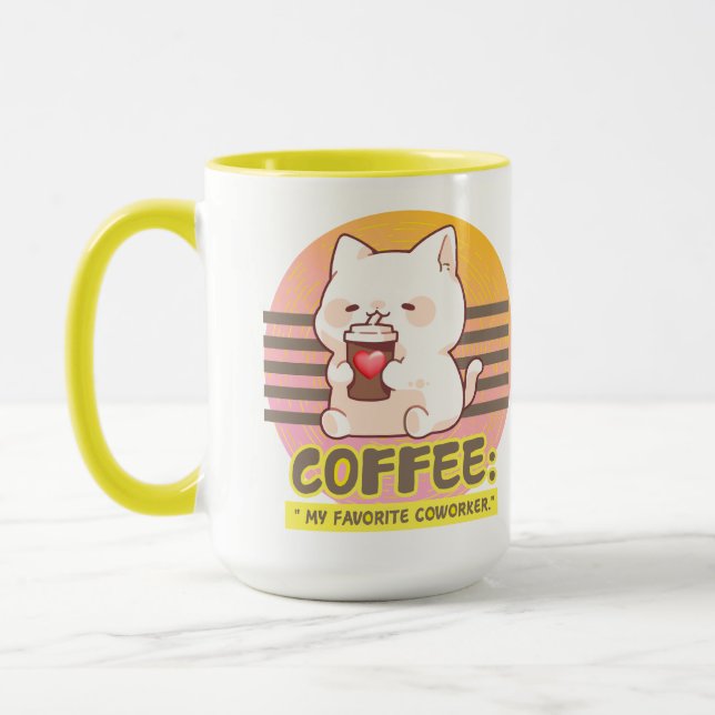 Katze mit einem Zitat aus einer Kaffeetasse (Links)