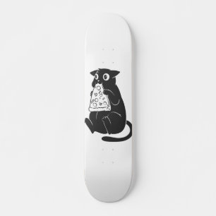 Katze mit einer Pizza im Mund - Rücken Farbe Skateboard