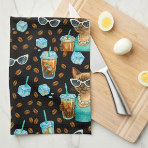Katze mit Eiskaffee für Siamkatzenliebhaber Geschirrtuch