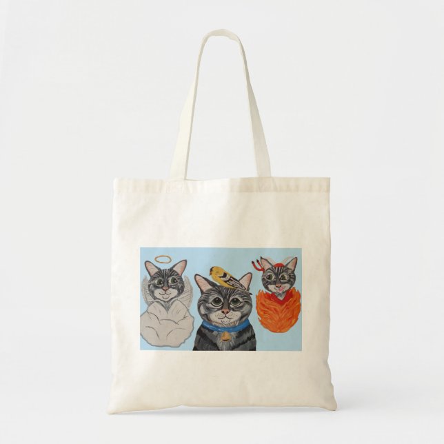 Katze mit Engel und Teufel Tragetasche (Vorne)