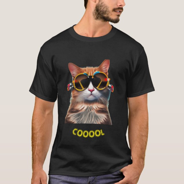 Katze mit farbiger Sonnenbrille Coole Männer dunkl T-Shirt (Vorderseite)