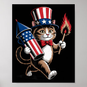 Katze mit Feuerwerken 4. Juli Kleinkind Kinder una Poster