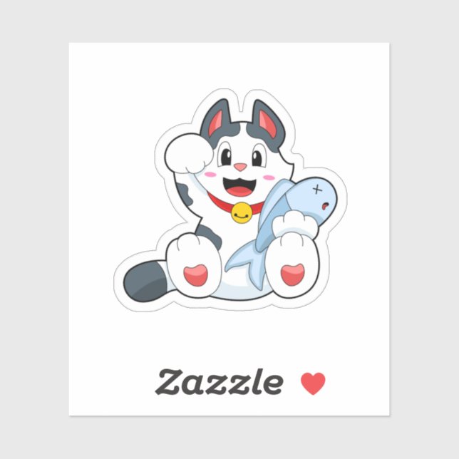 Katze mit Fisch Aufkleber (Blatt)