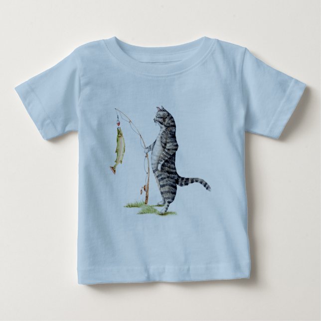Katze mit Fisch Baby T-shirt (Vorderseite)
