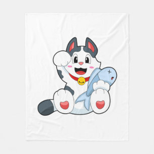 Katze mit Fisch Fleecedecke