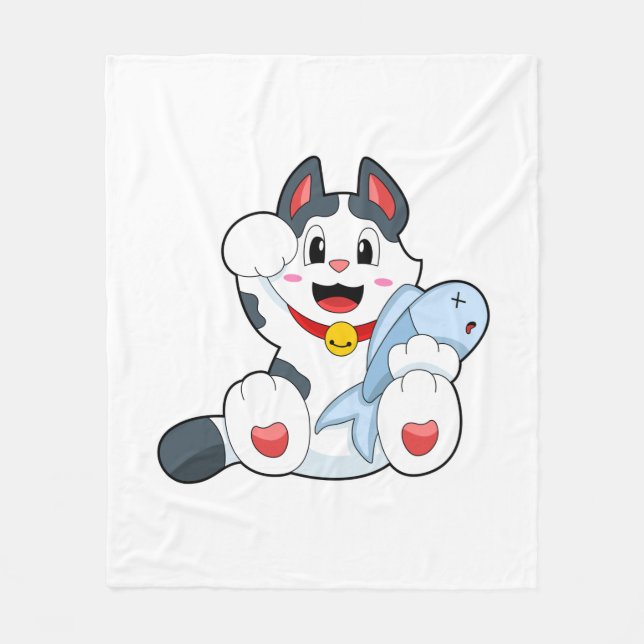 Katze mit Fisch Fleecedecke (Vorderseite)