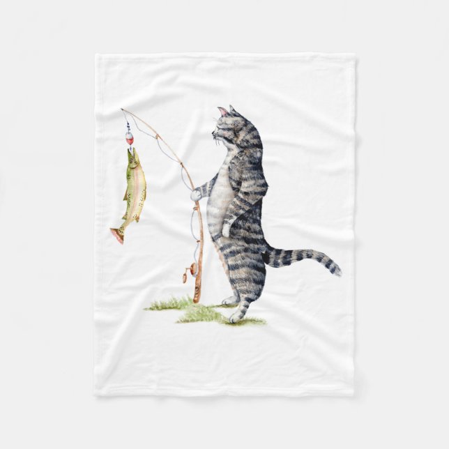 Katze mit Fisch Fleecedecke (Vorderseite)