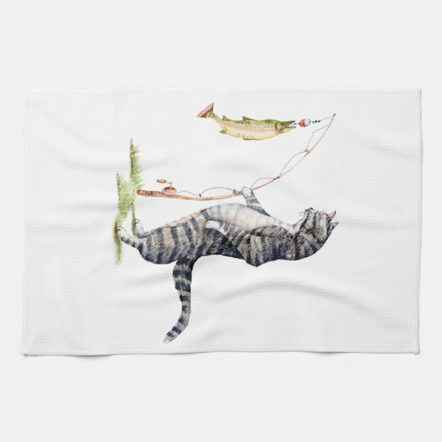 Katze mit Fisch Geschirrtuch (Horizontal)