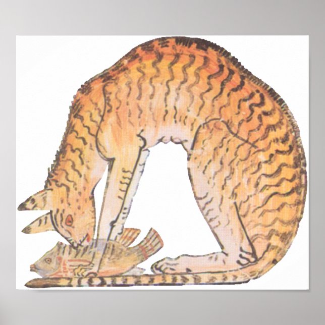 Katze mit Fisch Poster (Vorne)