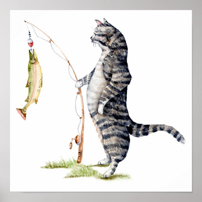 Katze mit Fisch Poster (Vorne)