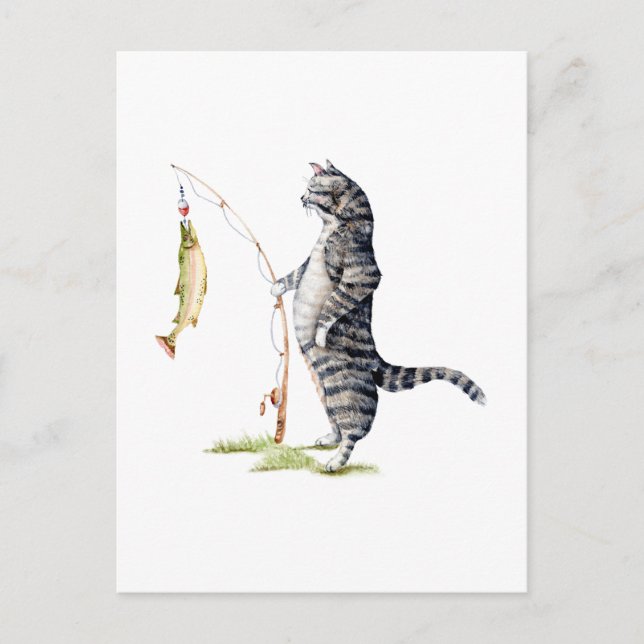 Katze mit Fisch Postkarte (Vorderseite)