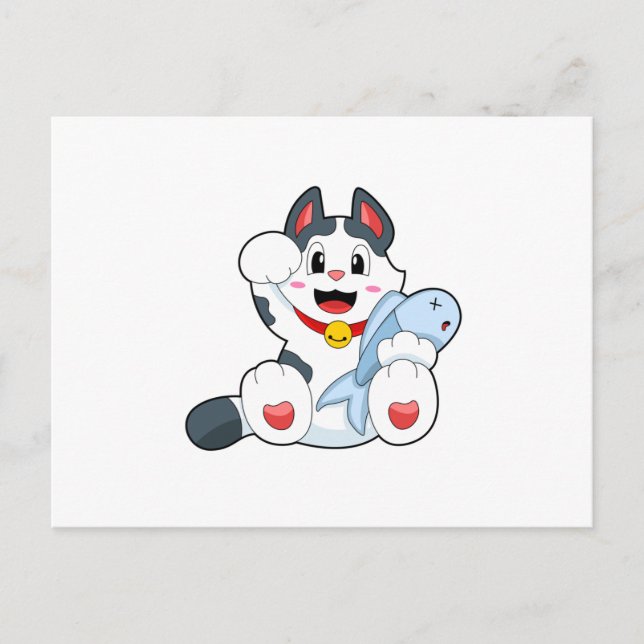 Katze mit Fisch Postkarte (Vorderseite)