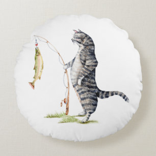 Katze mit Fisch Rundes Kissen
