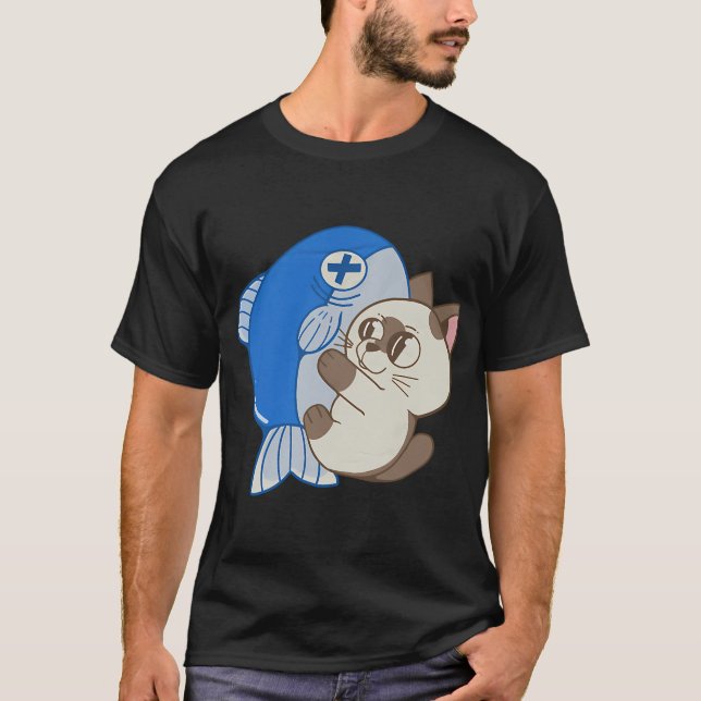 Katze mit Fisch T-Shirt (Vorderseite)