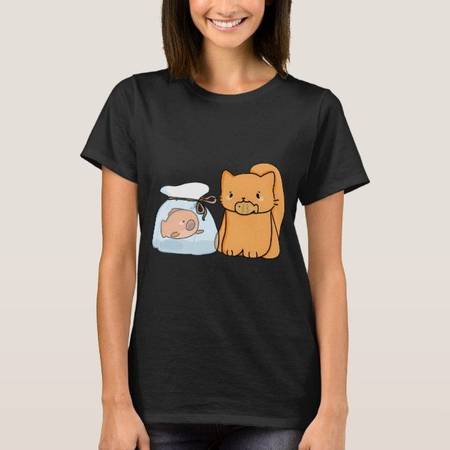 Katze mit Fisch T-Shirt (Vorderseite)