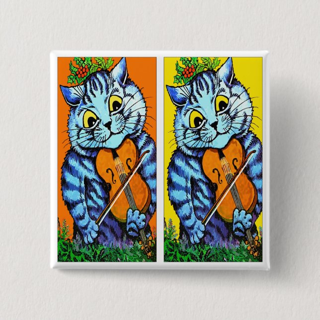 Katze mit Geige von Louis Wain Button (Vorderseite)