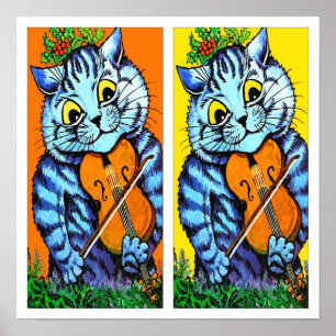 Katze mit Geige von Louis Wain Poster