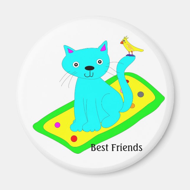 Katze mit gelbem Vogel auf Teppich Magnet (Vorne)