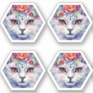 Katze mit gelben Augen und Blumen Aufkleber