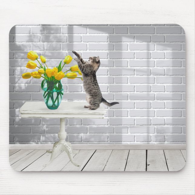 Katze mit gelben Tulips-Maus-Pad Mousepad (Vorne)