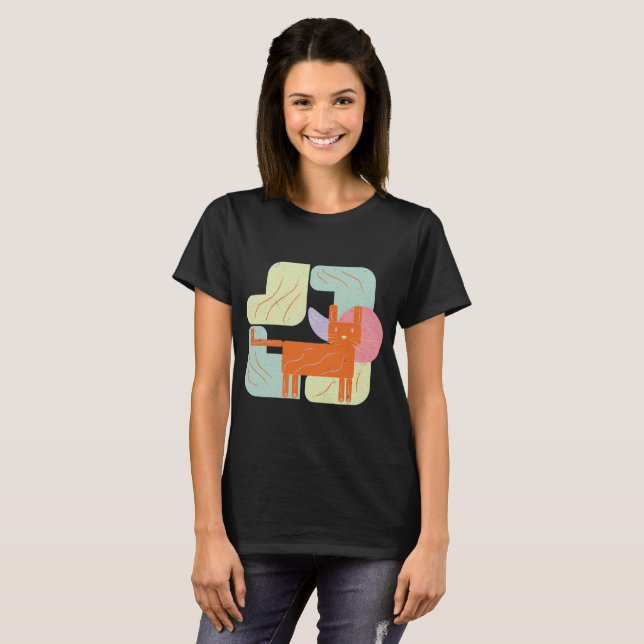 Katze mit geometrischen und farbigen Formen T-Shirt (Vorne ganz)