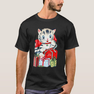 Katze mit Geschenken Weihnachten Retro-Geschenke W T-Shirt