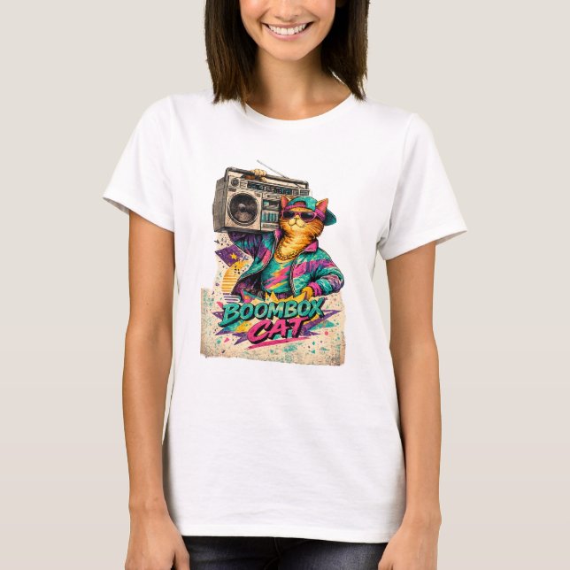 KATZE MIT GHETTOBLASTER T-Shirt (Vorderseite)