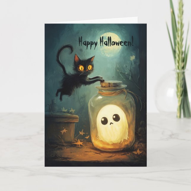 Katze mit Ghost in einem Jar Dankeskarte (Vorderseite)