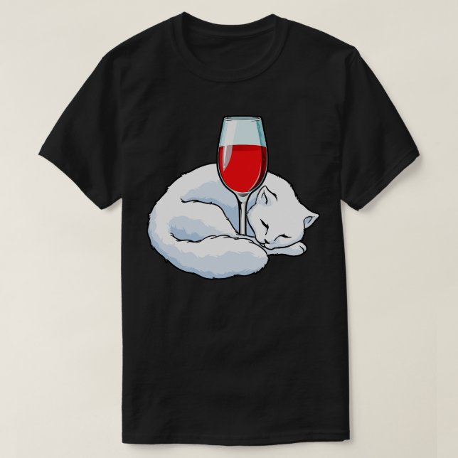 Katze mit Glas Rotwein T-Shirt (Design vorne)