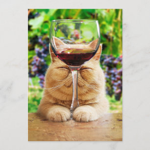 Katze mit Glas Wein Einladung